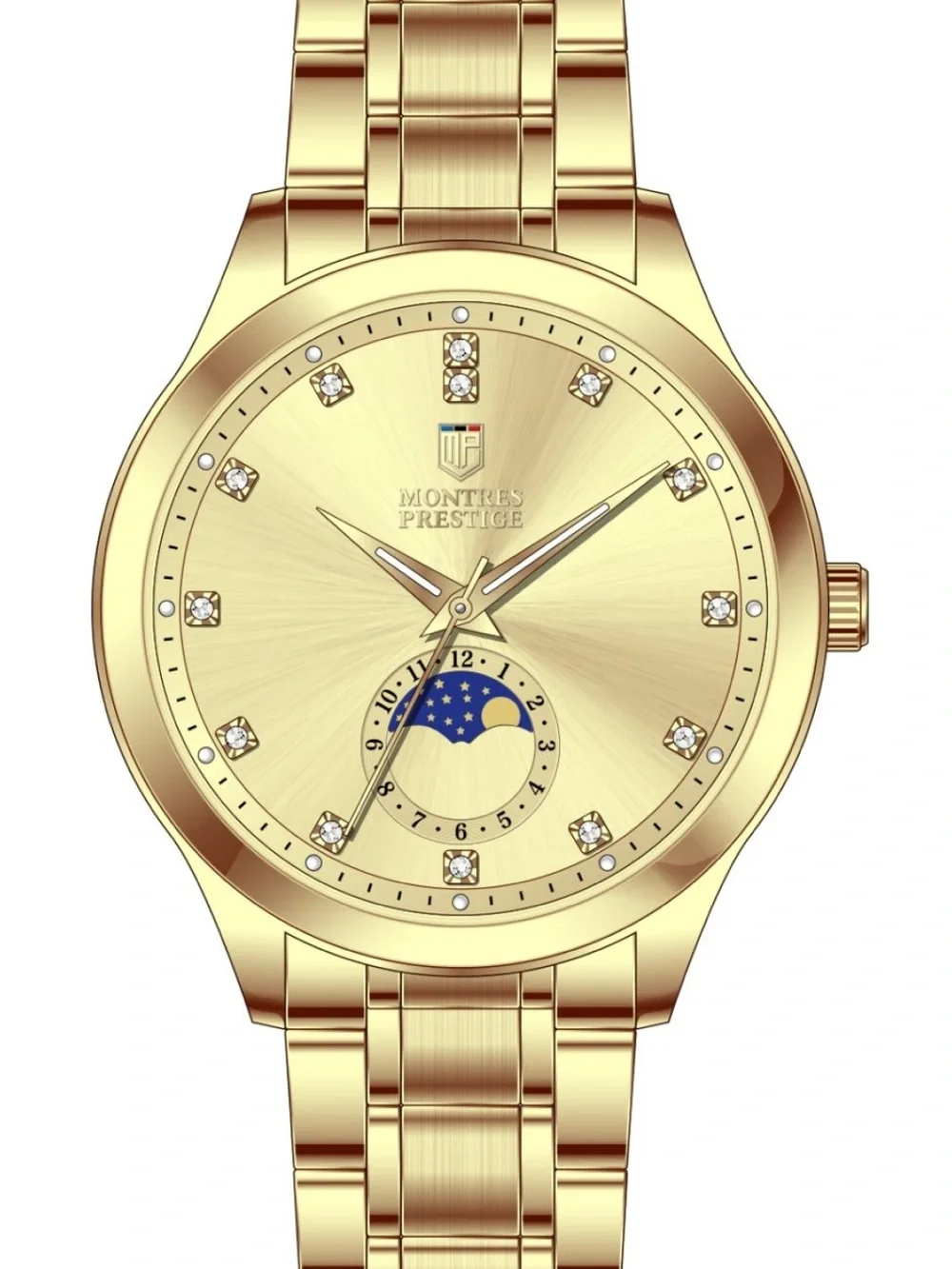 Montres Prestige MOON PHASE (Working!) Limited Luxury Collection Mens Gold 43MM